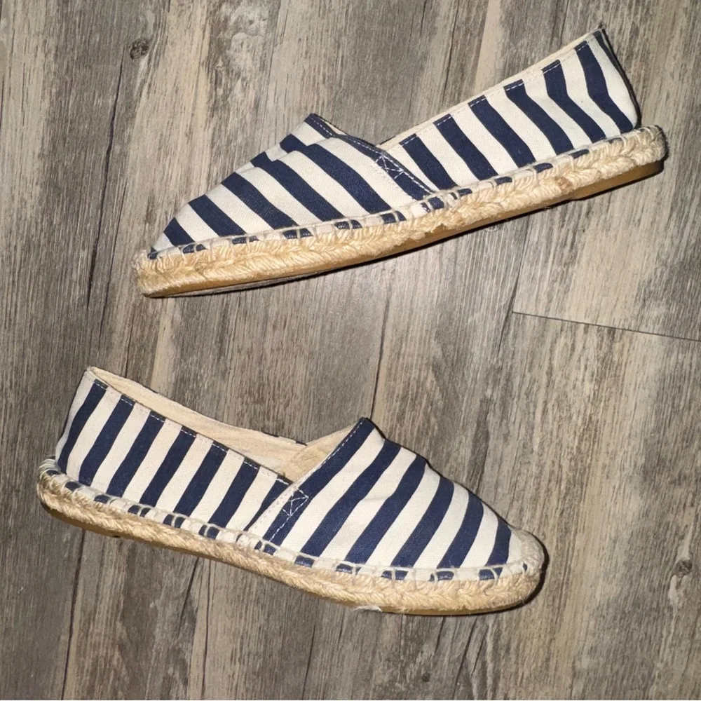 J. Crew Factory Navy and White Striped Espadrilles